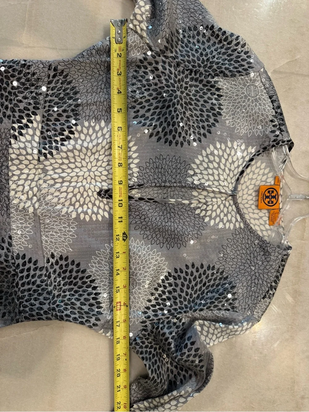 Tory Burch Silver and Gray Sequin Floral Tunic